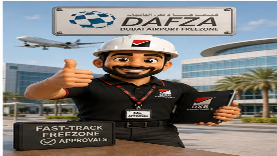 Dubai Airport Freezone approval scene with Mr. Approval